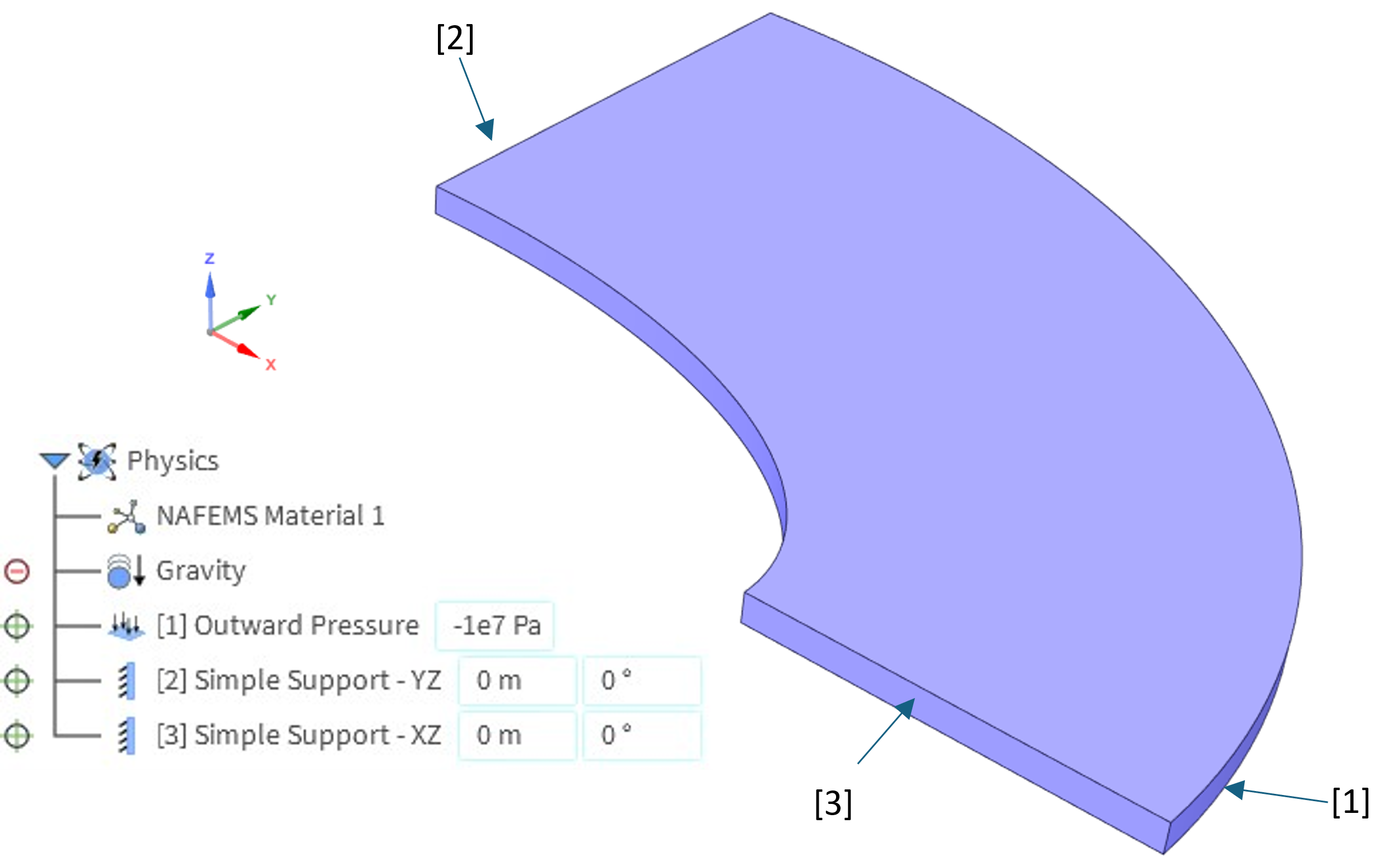 Ansys Discovery physics tree, showing the boundary conditions and the surfaces where these boundary conditions are applied